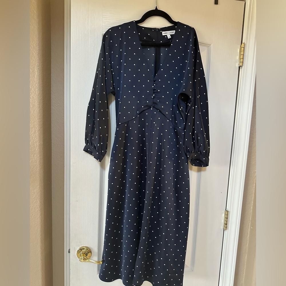 Express X Ladygang Polka Dot V neck Satin Midi Dress